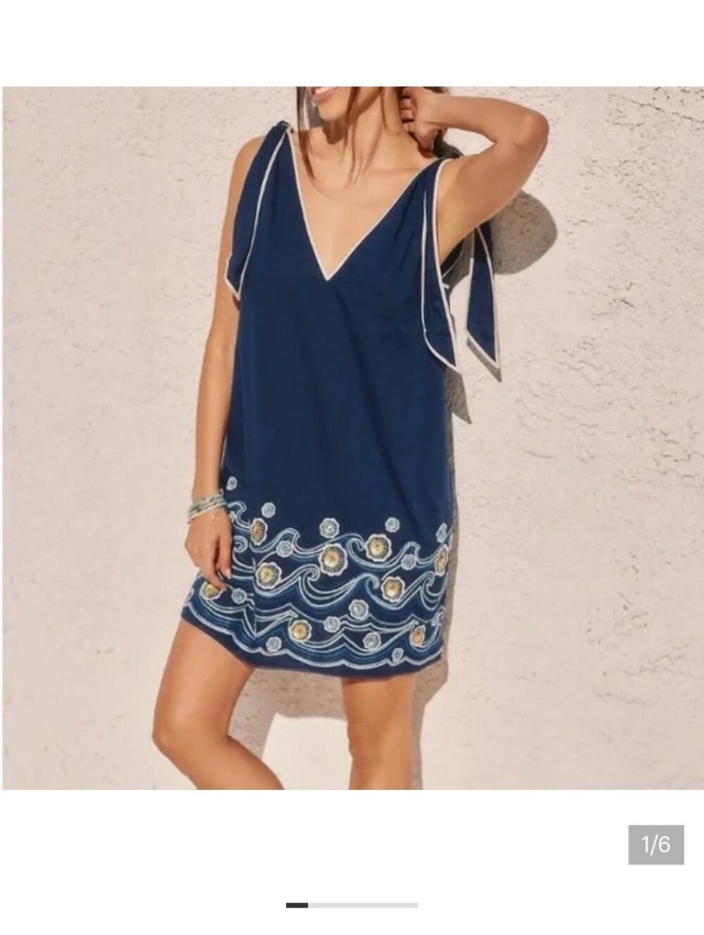 Anthropologie Embroidered Wave Cotton Shift Mini Dress XL